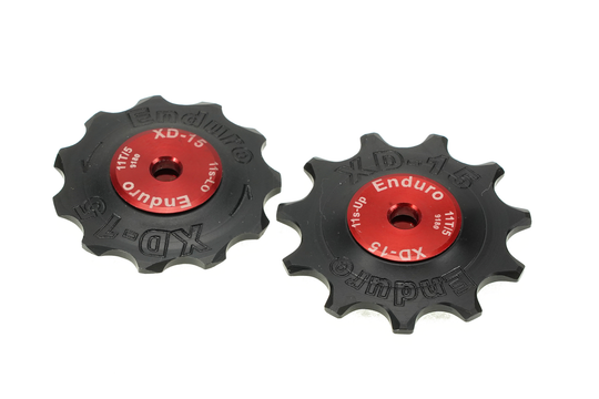 BKCJ-0340 - 11 tooth, XD15 Ceramic Hybrid Bearing, Machined Delrin Derailleur Pulleys for 11 speed Shimano Dura Ace (9000 Series) and Ultegra (8000 Series) Derailleurs (5mm bolt hole) - Red