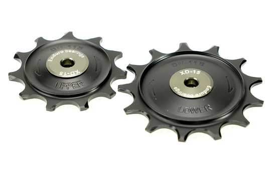 BKCJ-0351 - 11 tooth/13 tooth, XD15 Ceramic Hybrid Bearing, Machined Delrin Derailleur Pulleys for 11 speed Shimano GRX Derailleurs (5mm bolt hole) - Black