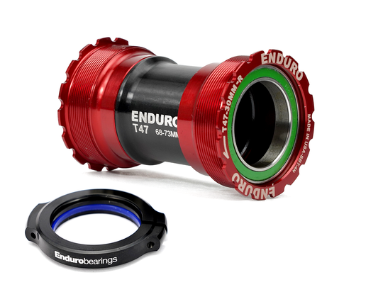 BKS-0200 - T47-Internal, Threaded, 440C Stainless, Angular Contact Bearing Bottom Bracket for T47 Framesets and 30mm Cranksets (spindle length under 90mm) - Red