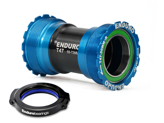 BKS-0202 - T47-Internal, Threaded, 440C Stainless, Angular Contact Bearing Bottom Bracket for T47 Framesets and 30mm Cranksets (under 90mm spindle length)- Blue