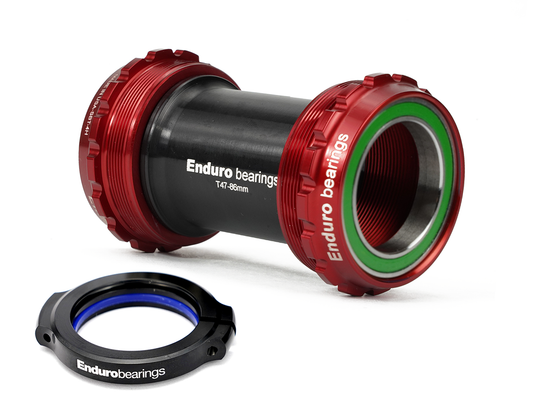 BKS-0210 - T47-External, Threaded, 440C Stainless, Angular Contact Bearing Bottom Bracket for T47 Framesets and 30mm Cranksets - Red