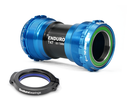 BKS-0212 - T47-External, Threaded, 440C Stainless, Angular Contact Bearing Bottom Bracket for T47 Framesets and 30mm Cranksets - Blue