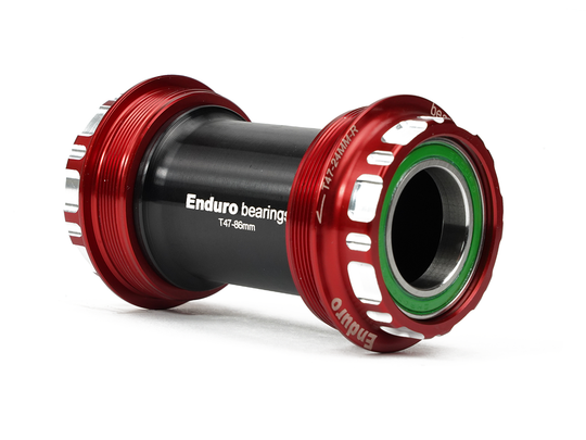 BKS-0230 - T47-External, Threaded, 440C Stainless, Angular Contact Bearing Bottom Bracket for T47 Framesets and Shimano 24mm Cranksets - Red