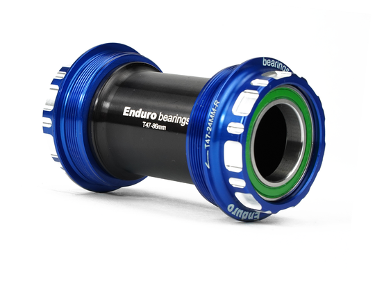 BKS-0232 - T47-External, Threaded, 440C Stainless, Angular Contact Bearing Bottom Bracket for T47 Framesets and Shimano 24mm Cranksets - Blue