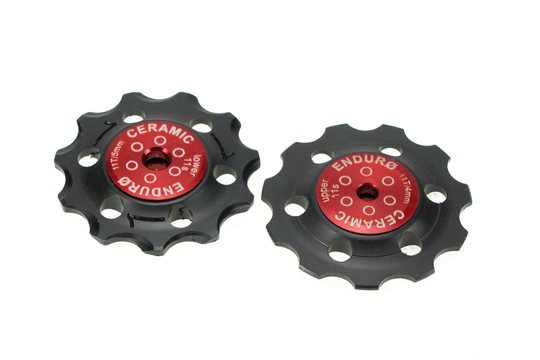 BKCJ-0190 - 11 tooth, Zero Ceramic Hybrid Bearing, Machined Delrin Derailleur Pulleys for 11 speed SRAM Derailleurs (4mm bolt upper/5mm bolt lower) - Red