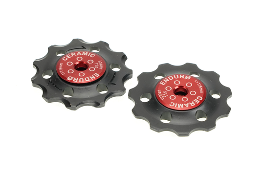 BKCJ-0195 - 11 tooth, Zero Ceramic Hybrid Bearing, Machined Delrin Derailleur Pulleys for 11 speed Shimano Derailleurs (5mm bolt hole) - Red