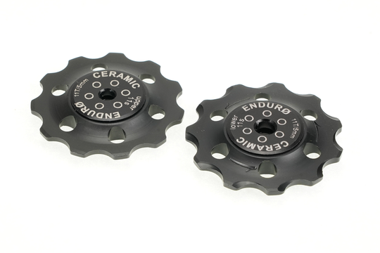 BKCJ-0200 - 11 tooth, Zero Ceramic Hybrid Bearing, Machined Delrin Derailleur Pulleys for 11 speed SRAM Derailleurs (4mm bolt upper/5mm bolt lower) - Black