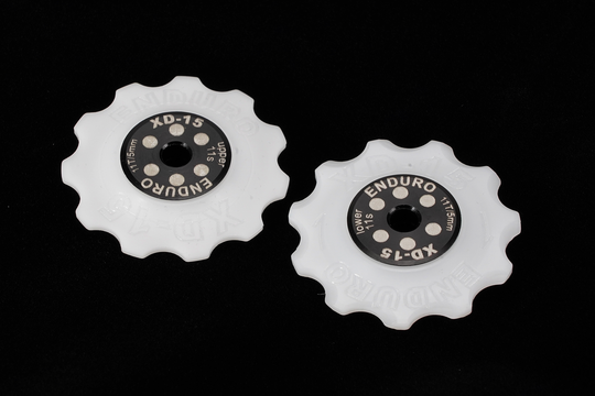 BKCJ-0300 - 11 tooth, XD15 Ceramic Hybrid Bearing, Machined Delrin Derailleur Pulleys for 11 speed Shimano Derailleurs (5mm bolt hole) - White