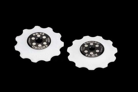 BKCJ-0310 - 11 tooth, XD15 Hybrid Bearing, Machined Delrin Derailleur Pulleys for 11 speed SRAM Derailleurs (4mm bolt upper/5mm bolt lower) - White
