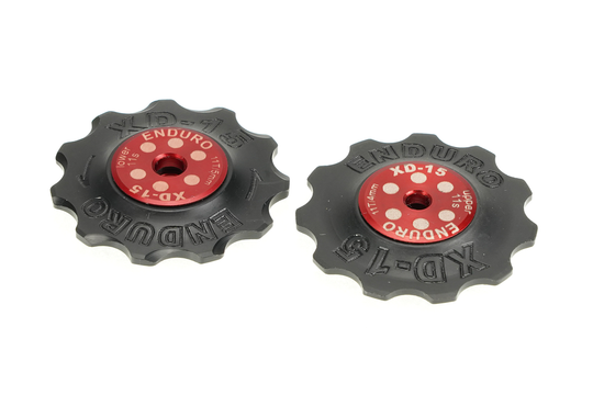 BKCJ-0312 - 11 tooth, XD15 Hybrid Bearing, Machined Delrin Derailleur Pulleys for 11 speed SRAM Derailleurs (4mm bolt upper/5mm bolt lower) - Red